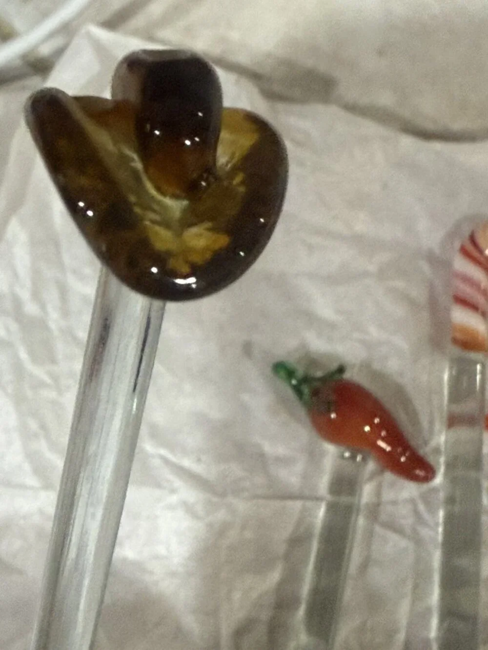 Set of 8 Vintage GLASS Cocktail Stir Sticks Barware SWIZZLE STICKS-frog Parrot..